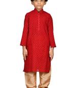 Maroon printed silk boys-kurta-pyjama