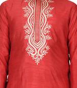 Red embroidered silk boys-kurta-pyjama