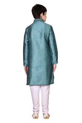 Green embroidered silk boys-kurta-pyjama 3