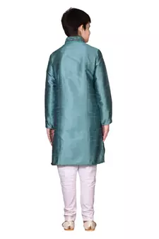 Green embroidered silk boys-kurta-pyjama