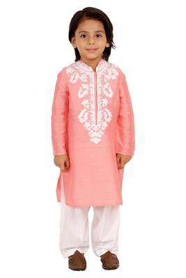 Pink embroidered silk boys-kurta-pyjama 1