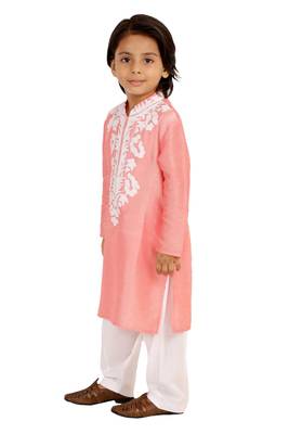 Pink embroidered silk boys-kurta-pyjama 3