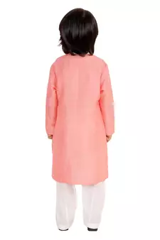 Pink embroidered silk boys-kurta-pyjama