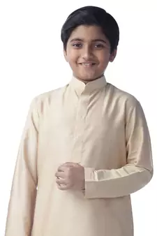 Fawn embroidered silk boys-kurta-pyjama