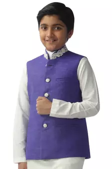 Fawn embroidered silk boys-kurta-pyjama