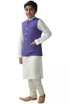Fawn embroidered silk boys-kurta-pyjama
