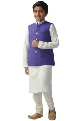 Fawn embroidered silk boys-kurta-pyjama 1