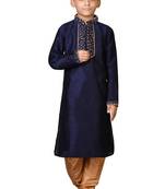 Blue embroidered silk boys-kurta-pyjama