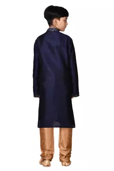 Blue embroidered silk boys-kurta-pyjama