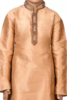 Gold embroidered silk boys-kurta-pyjama