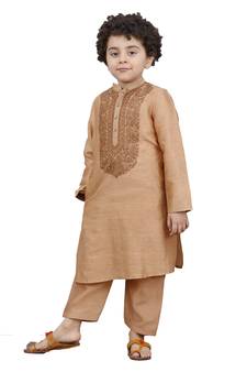 Gold embroidered silk boys-kurta-pyjama