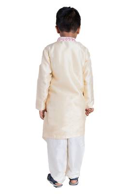 Beige embroidered silk boys-kurta-pyjama 2