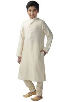Green embroidered silk boys-kurta-pyjama