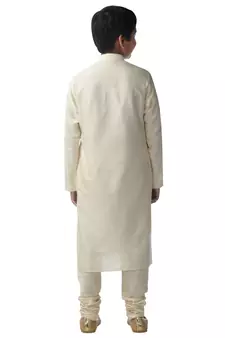 Green embroidered silk boys-kurta-pyjama