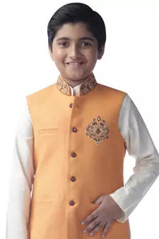 Green embroidered silk boys-kurta-pyjama