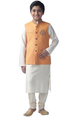 Green embroidered silk boys-kurta-pyjama 1
