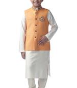 Green embroidered silk boys-kurta-pyjama