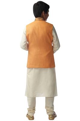 Green embroidered silk boys-kurta-pyjama 3