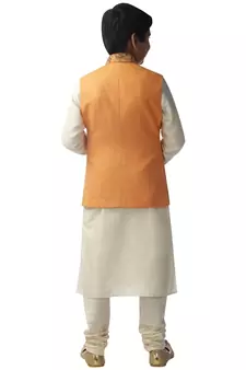 Green embroidered silk boys-kurta-pyjama