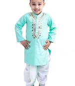 Green embroidered silk boys-dhoti-kurta