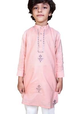 Beige embroidered silk boys-kurta-pyjama 2