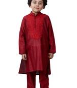 Maroon embroidered silk boys-kurta-pyjama