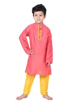 Pink embroidered silk boys-kurta-pyjama