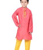 Pink embroidered silk boys-kurta-pyjama