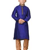 Blue embroidered silk boys-kurta-pyjama