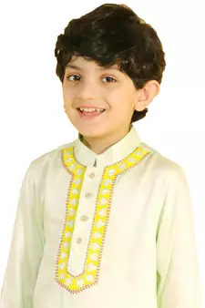 Green embroidered silk boys-kurta-pyjama