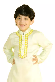 Green embroidered silk boys-kurta-pyjama