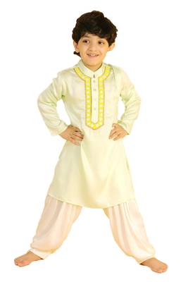 Green embroidered silk boys-kurta-pyjama 1