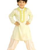 Green embroidered silk boys-kurta-pyjama