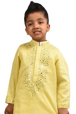 Yellow embroidered silk boys-kurta-pyjama 2