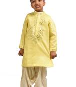 Yellow embroidered silk boys-kurta-pyjama
