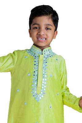 Green embroidered silk boys-kurta-pyjama 2