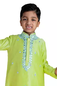 Green embroidered silk boys-kurta-pyjama