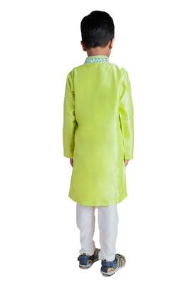 Green embroidered silk boys-kurta-pyjama 4