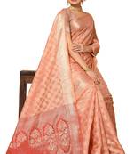 Peach woven organza saree with blouse