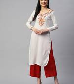 Chikankari white kurti with multicolor thread work