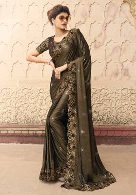 Chocolate embroidered fancy fabric saree with blouse 1