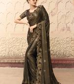 Chocolate embroidered fancy fabric saree with blouse