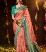 Peach woven silk saree with blouse