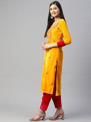 Velvet yellow and pink suit set (set of 2) 4