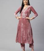 Velvet rose pink suit set with silver embroidery (set of 2)