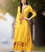 Yellow chikankari sharara suit set with pink thread work (set of 2)