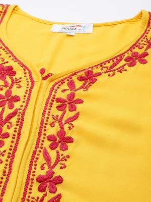 Yellow chikankari sharara suit set with pink thread work (set of 2) 2