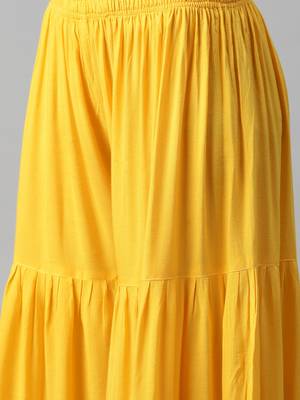 Yellow chikankari sharara suit set with pink thread work (set of 2) 3