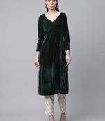 Velvet green kurti with chanderi pants ( set of 2)