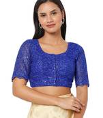 Salwar Studio Women's Royal Blue Net  Embroidered Readymade Saree Blouse